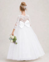 White Tulle A-line Flower Girl Dress Back View