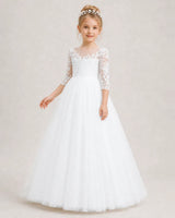 White Tulle A-line Flower Girl Dress Front View