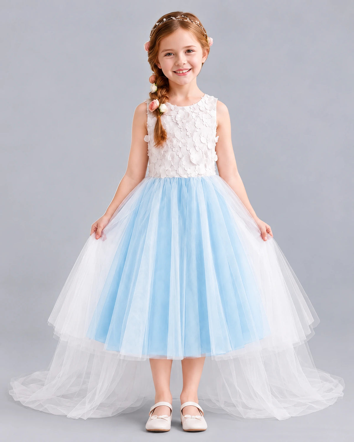 Baby Blue Ball Gown Flower Girl Dresses Front