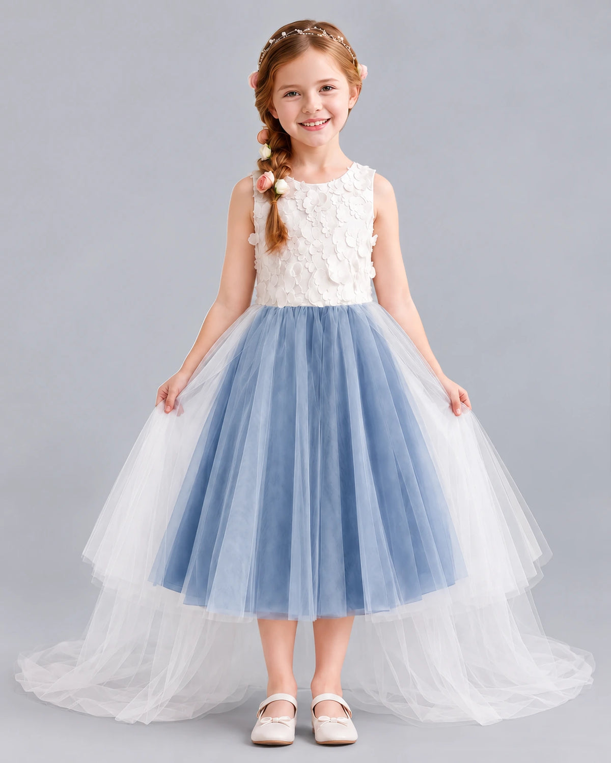 Dusty Blue Ball Gown Flower Girl Dresses Front