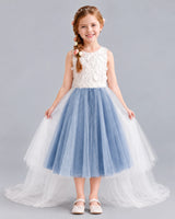 Dusty Blue Ball Gown Flower Girl Dresses Front