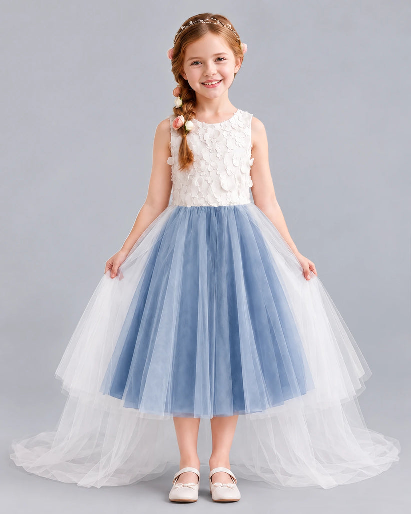 Dusty Blue Ball Gown Flower Girl Dresses Front