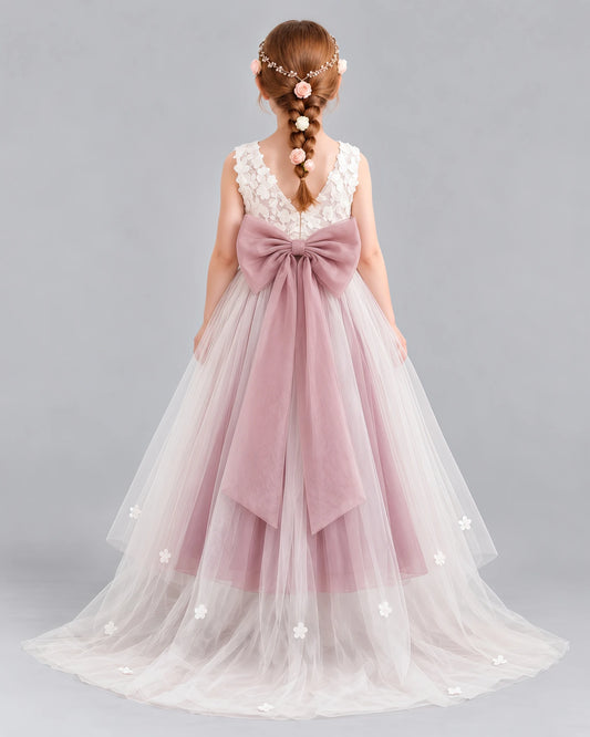 Dusty Rose Ball Gown Flower Girl Dresses Back [Shared]
