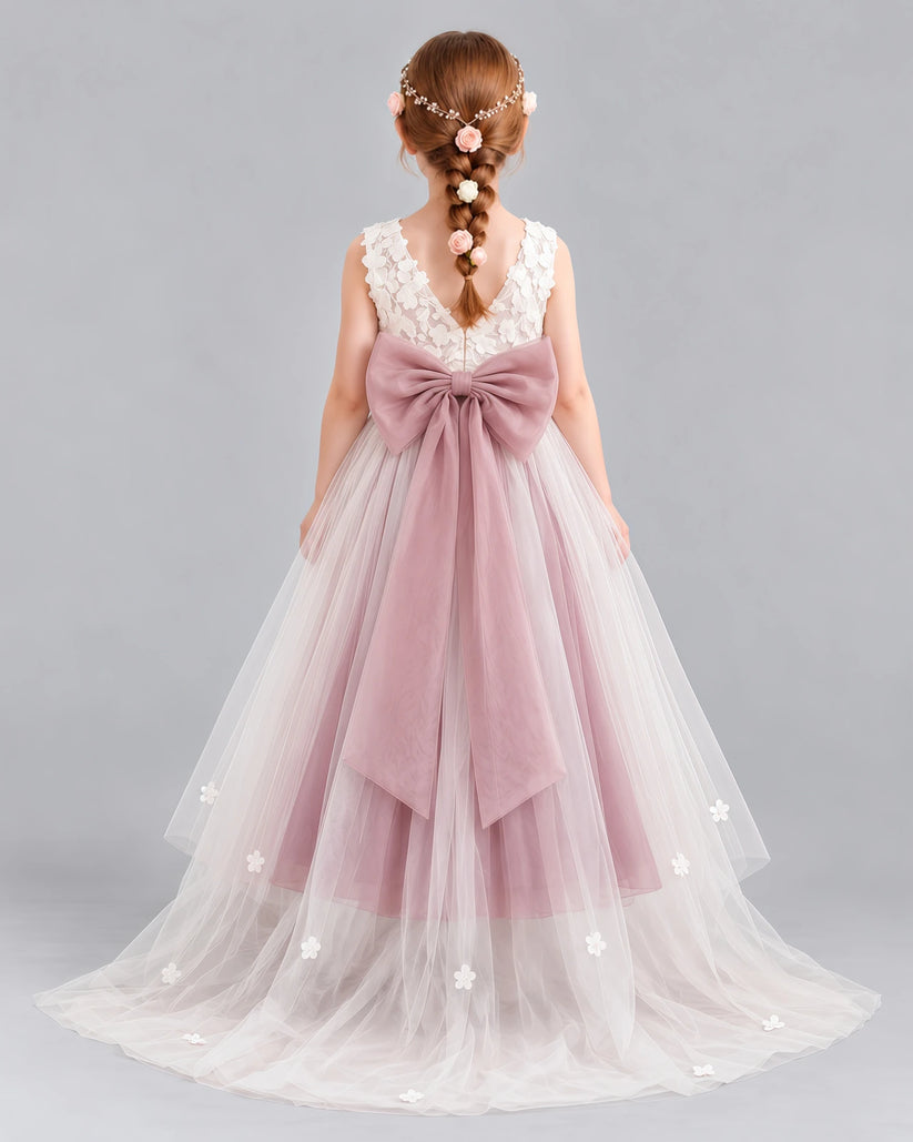 Dusty Rose Ball Gown Flower Girl Dresses Back [Shared]