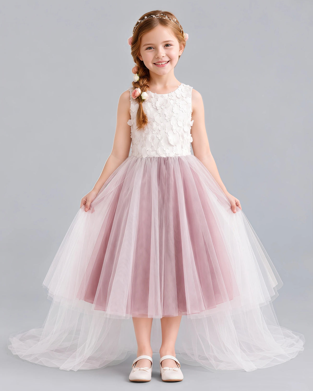 Dusty Rose Ball Gown Flower Girl Dresses Front