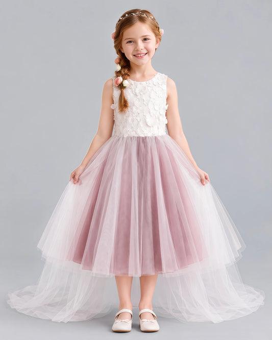 Dusty Rose Ball Gown Flower Girl Dresses Front