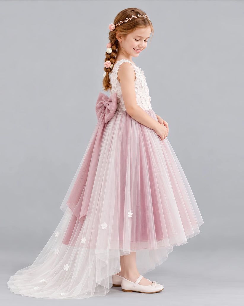 Dusty Rose Ball Gown Flower Girl Dresses Side  [Shared]
