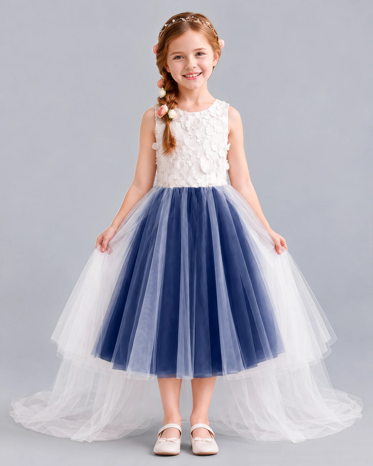 Navy Blue Ball Gown Flower Girl Dresses Front