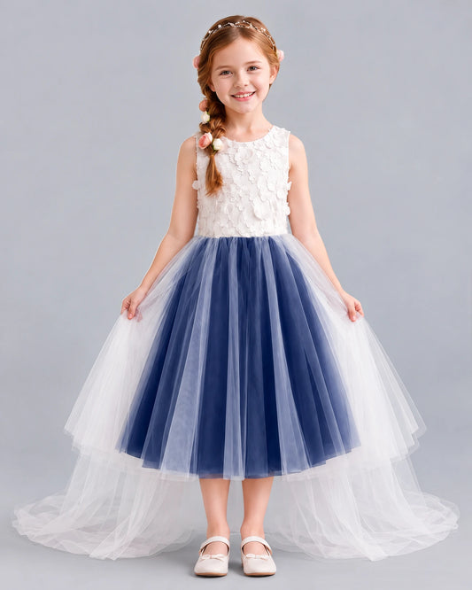 Navy Blue Ball Gown Flower Girl Dresses Front