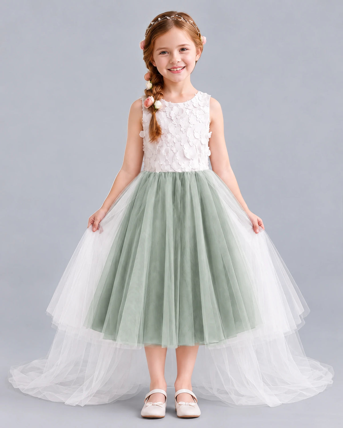 Sage Green Ball Gown Flower Girl Dresses Front