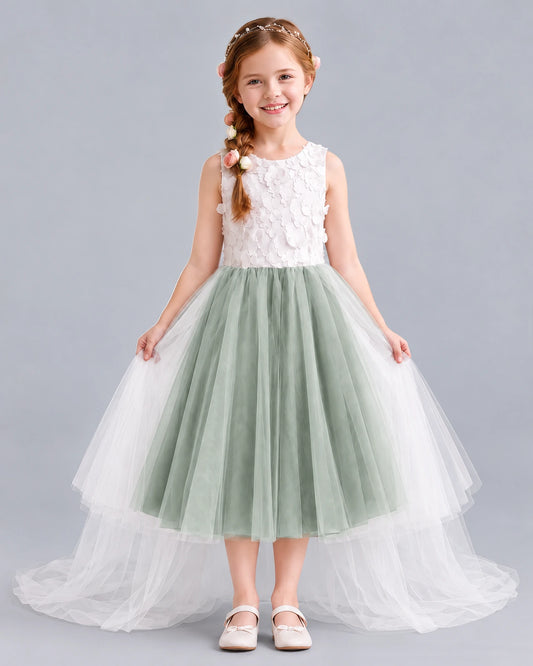 Sage Green Ball Gown Flower Girl Dresses Front