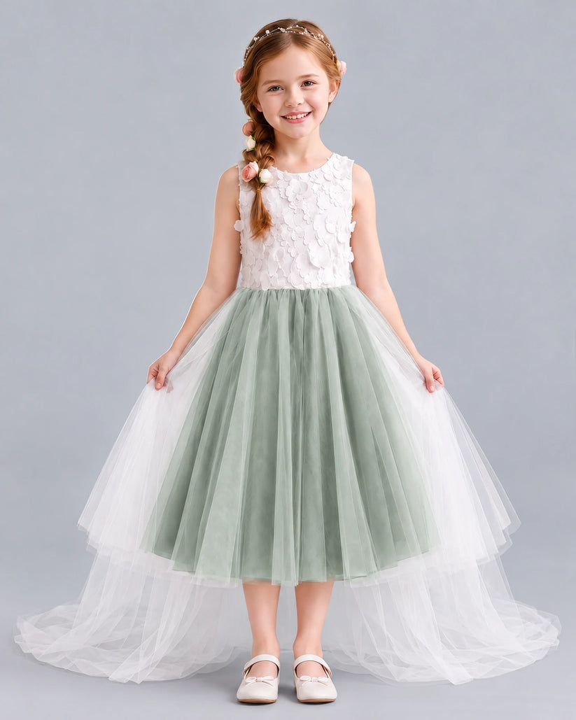 Sage Green Ball Gown Flower Girl Dresses Front