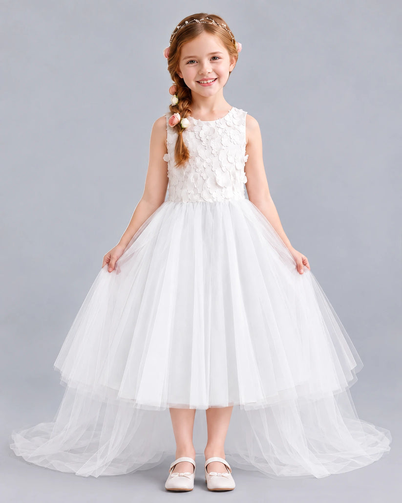 White Ball Gown Flower Girl Dresses Front