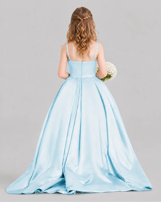 Baby Blue Ball Gown Girls Pageant Dresses Back