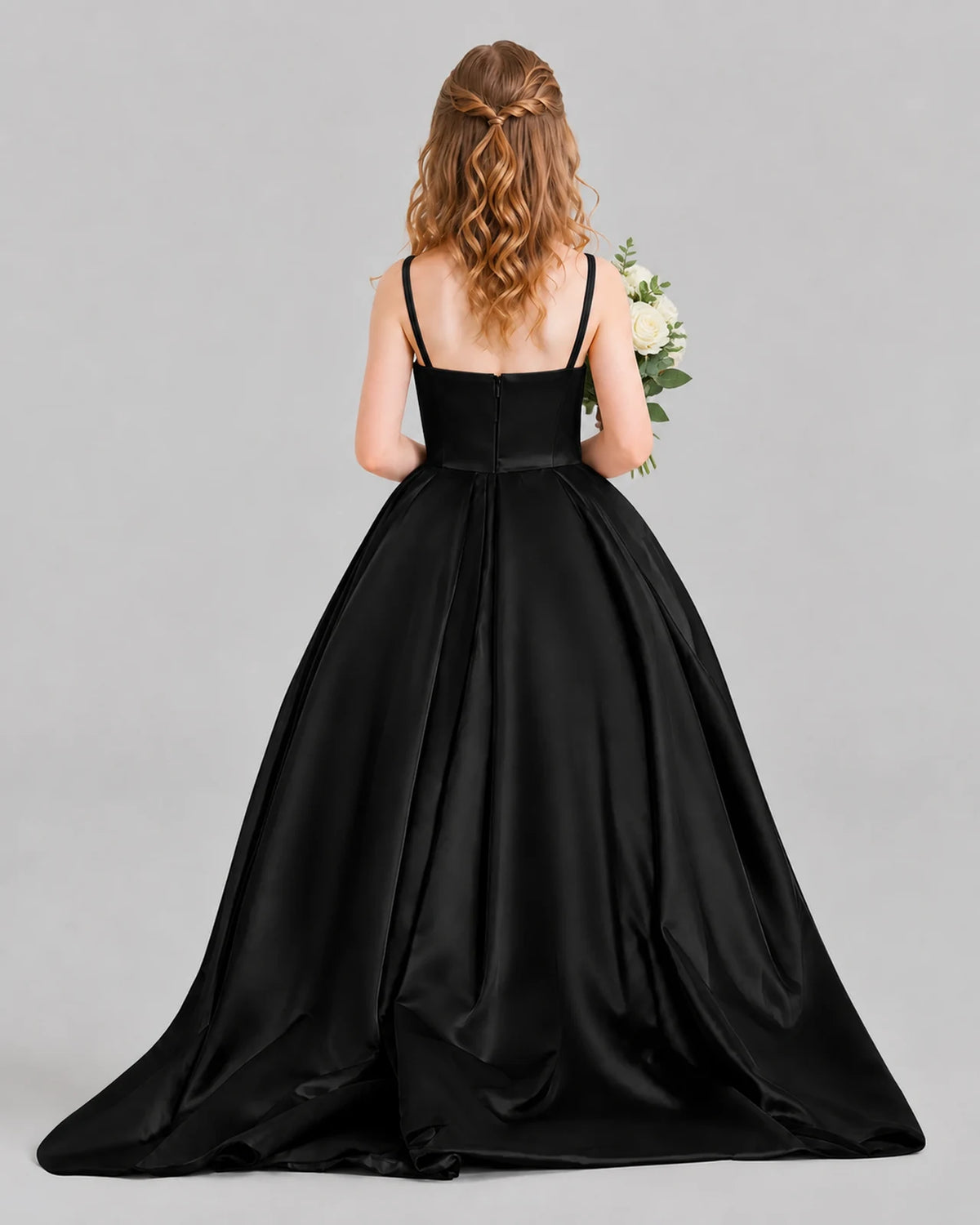 Black Ball Gown Girls Pageant Dresses Back
