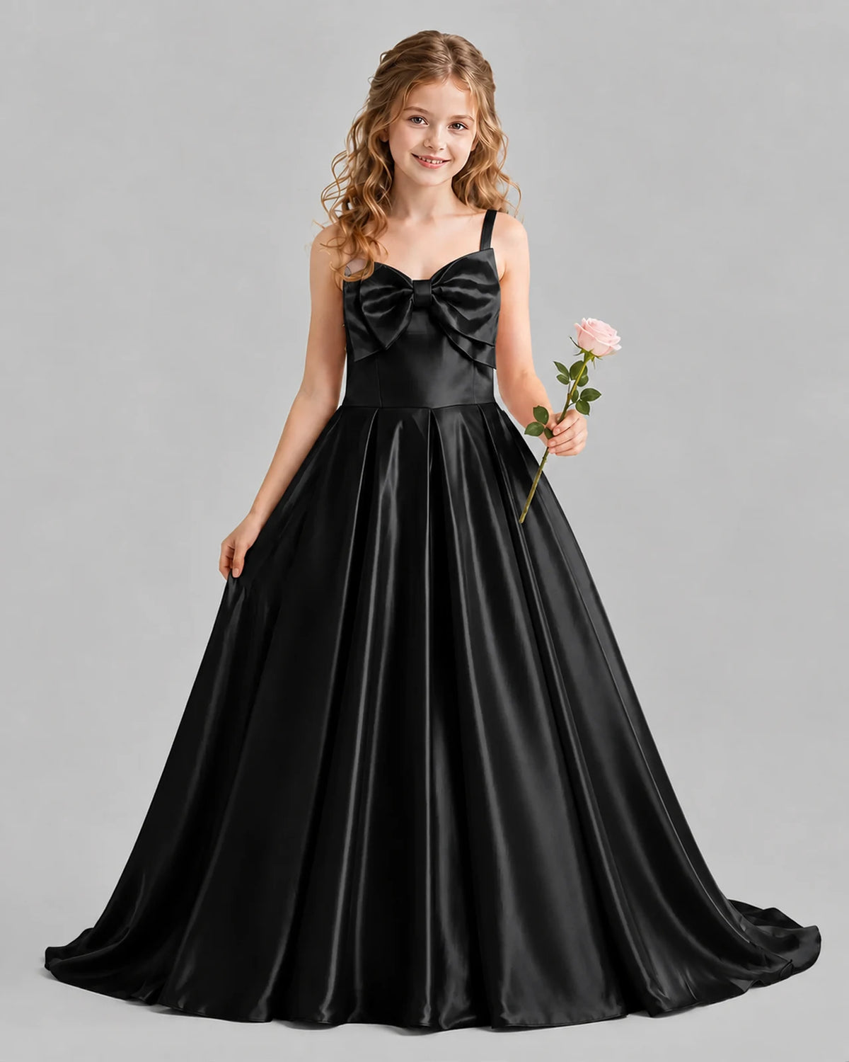 Black Ball Gown Girls Pageant Dresses Front