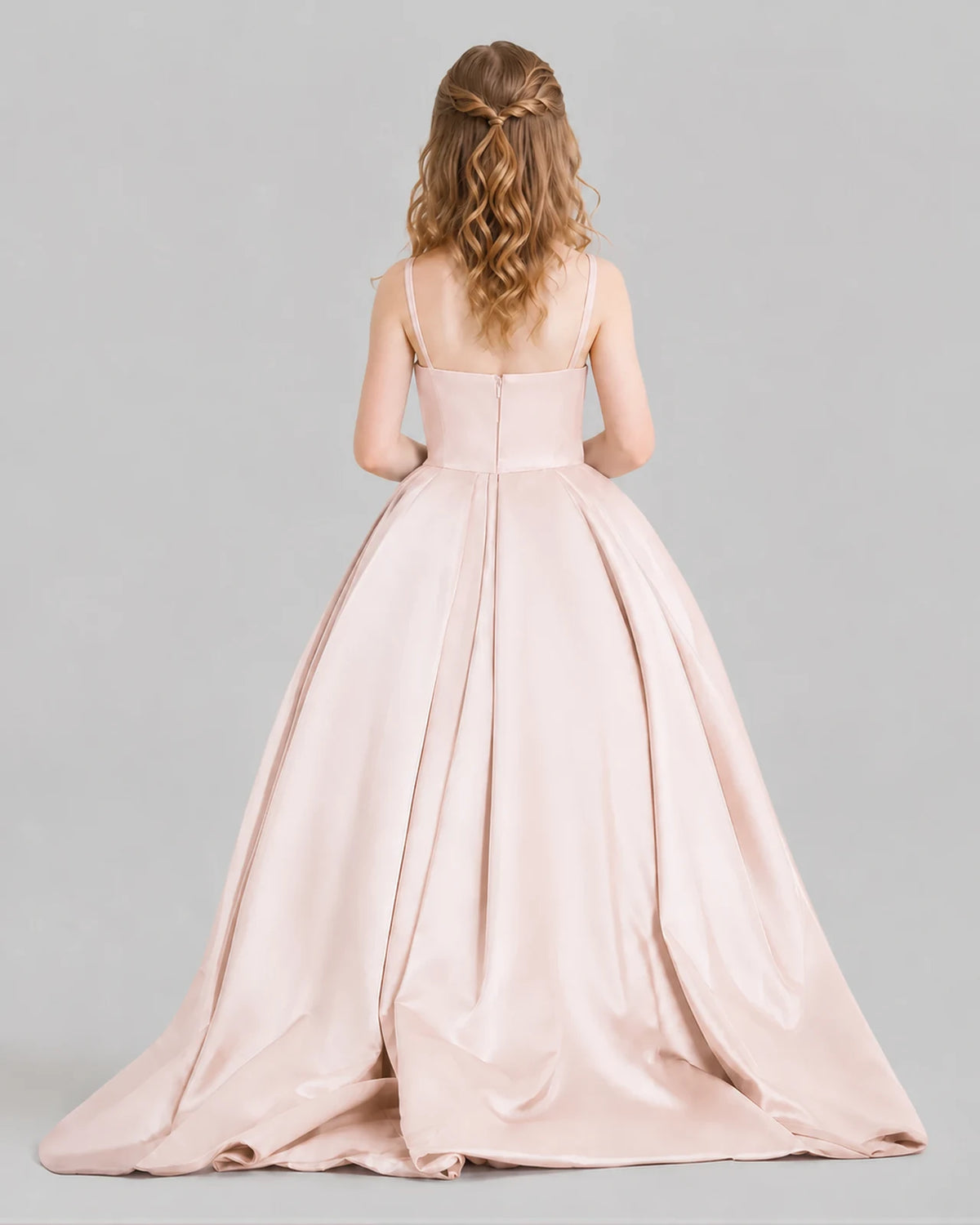 Blush Pink Ball Gown Girls Pageant Dresses Back