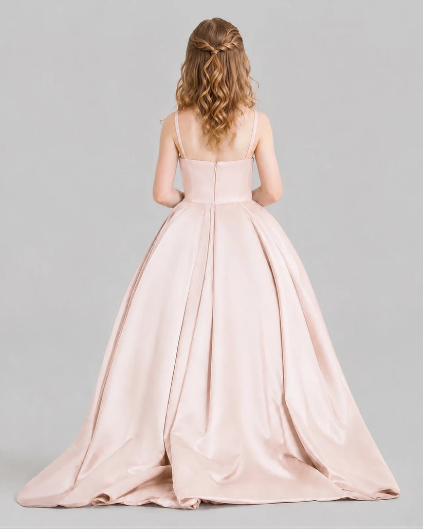 Blush Pink Ball Gown Girls Pageant Dresses Back