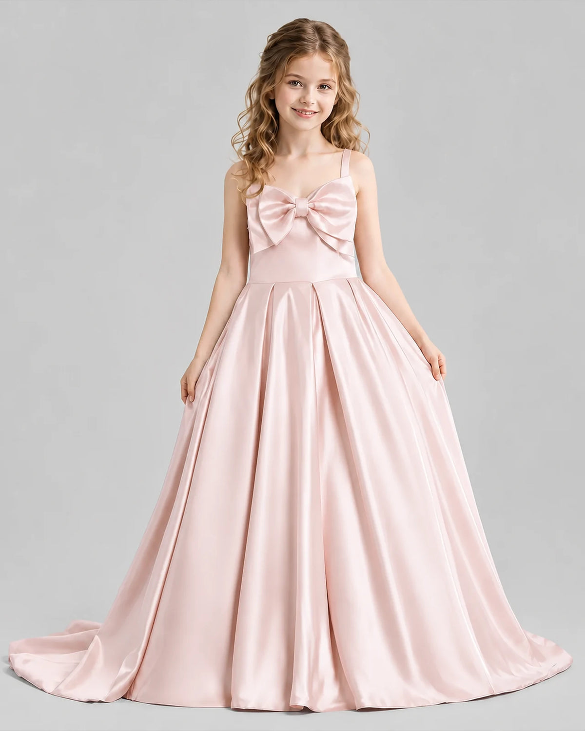 Blush Pink Ball Gown Girls Pageant Dresses Pose