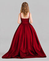 Burgundy Ball Gown Girls Pageant Dresses Pose