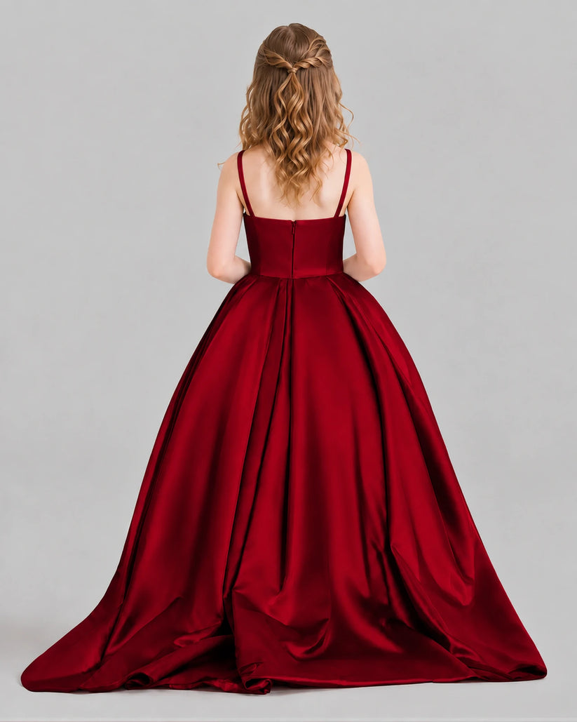 Burgundy Ball Gown Girls Pageant Dresses Pose