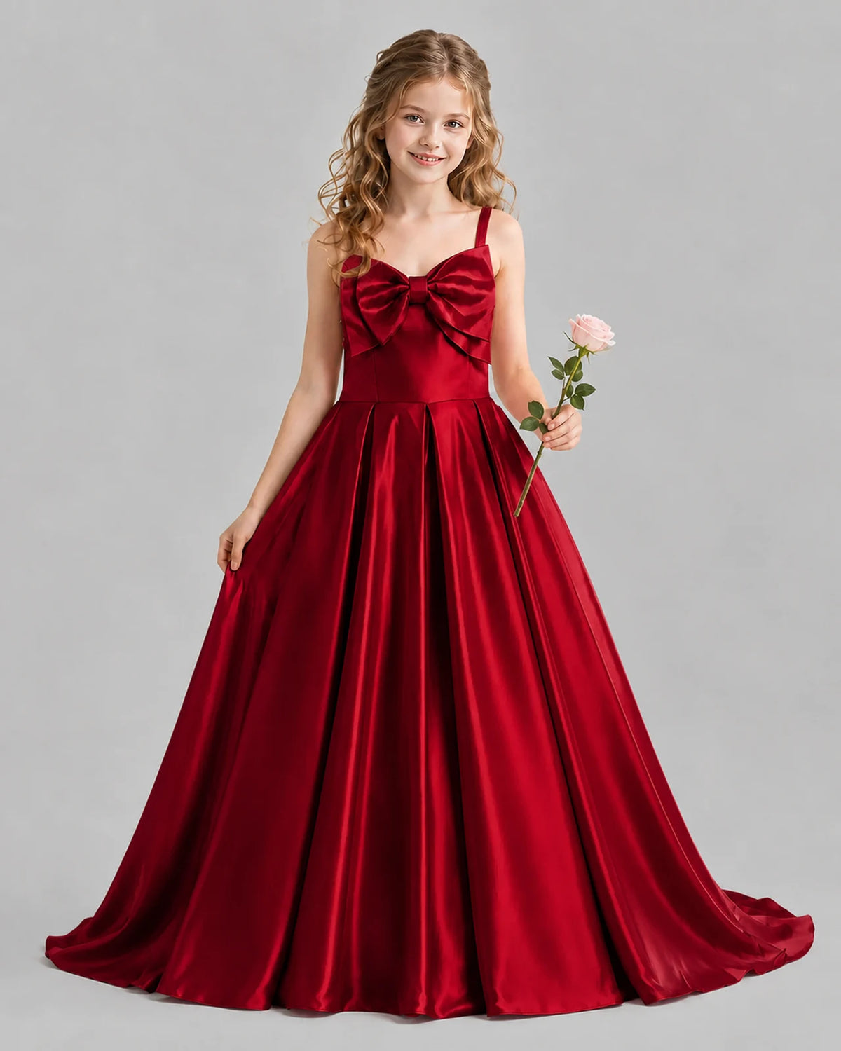 Burgundy Ball Gown Girls Pageant Dresses Front
