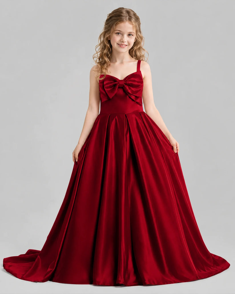 Burgundy Ball Gown Girls Pageant Dresses Pose