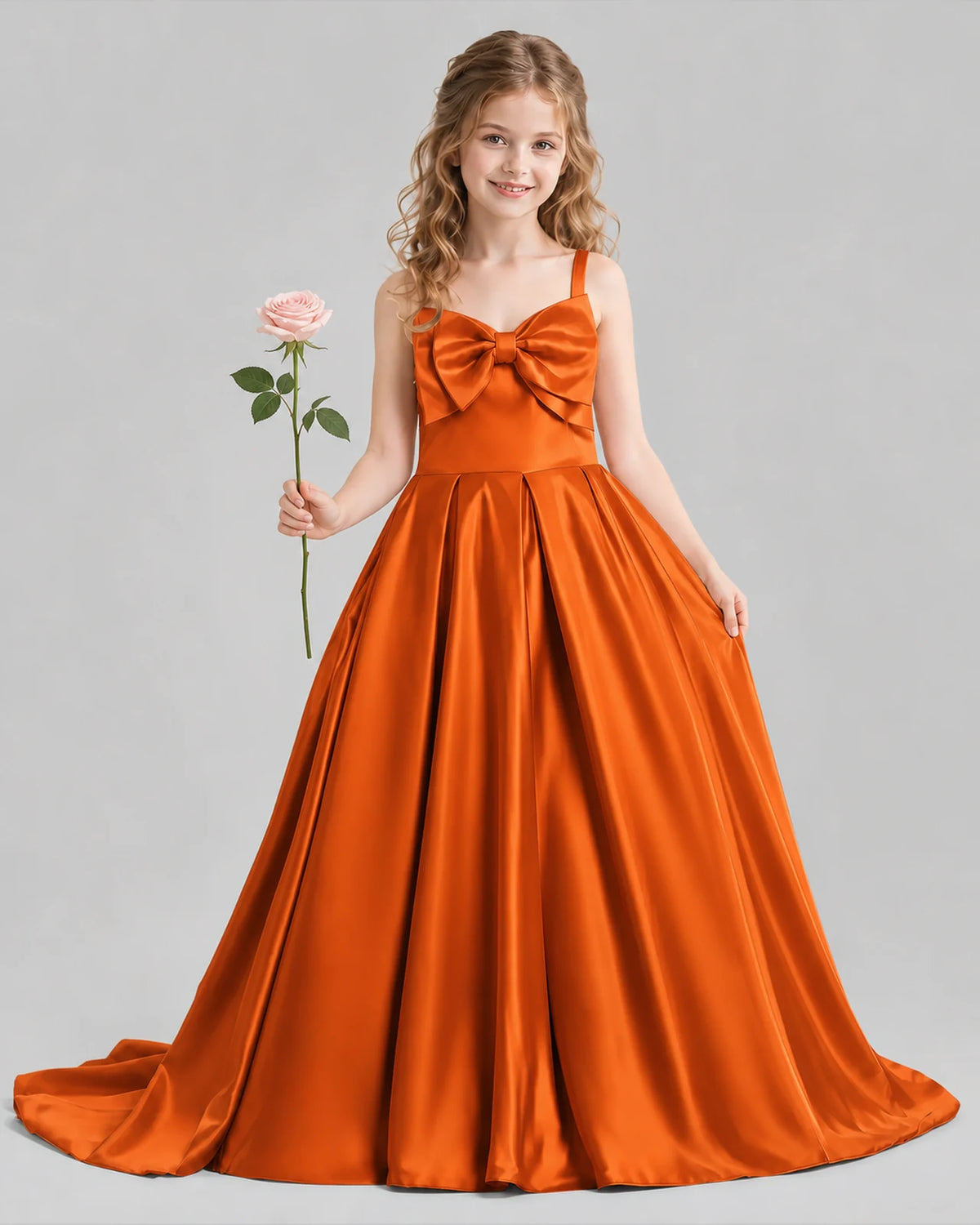 Burnt Orange Ball Gown Girls Pageant Dresses Pose