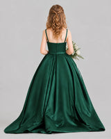 Dark Green Ball Gown Girls Pageant Dresses Back