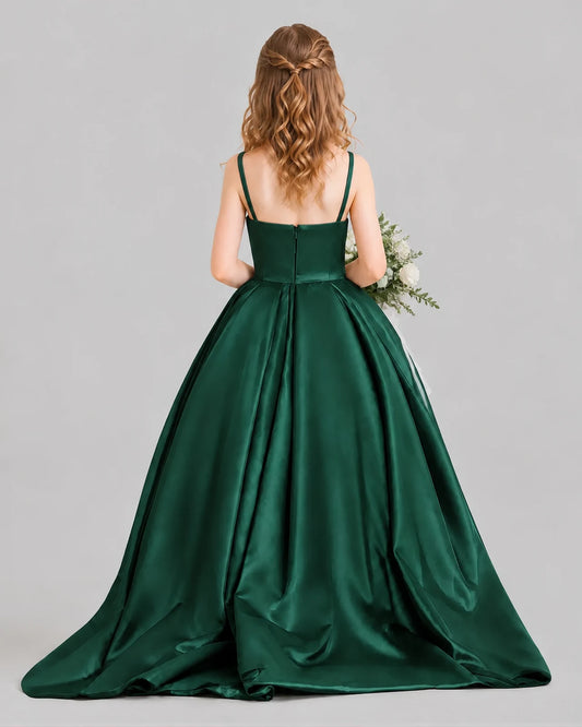 Dark Green Ball Gown Girls Pageant Dresses Back