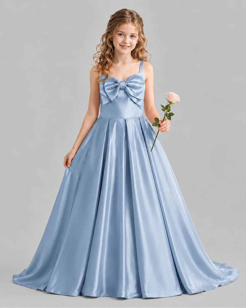 Dusty Blue Ball Gown Girls Pageant Dresses Front