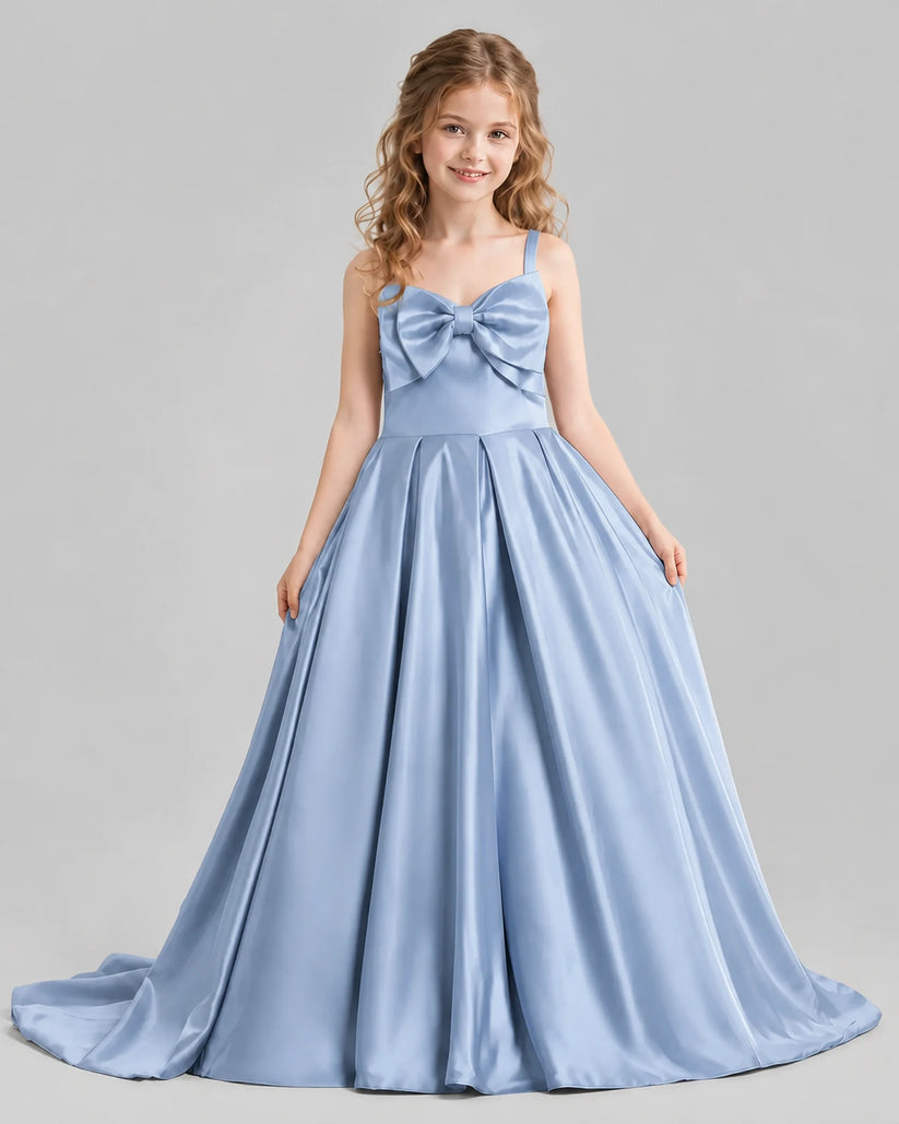 Dusty Blue Ball Gown Girls Pageant Dresses Pose
