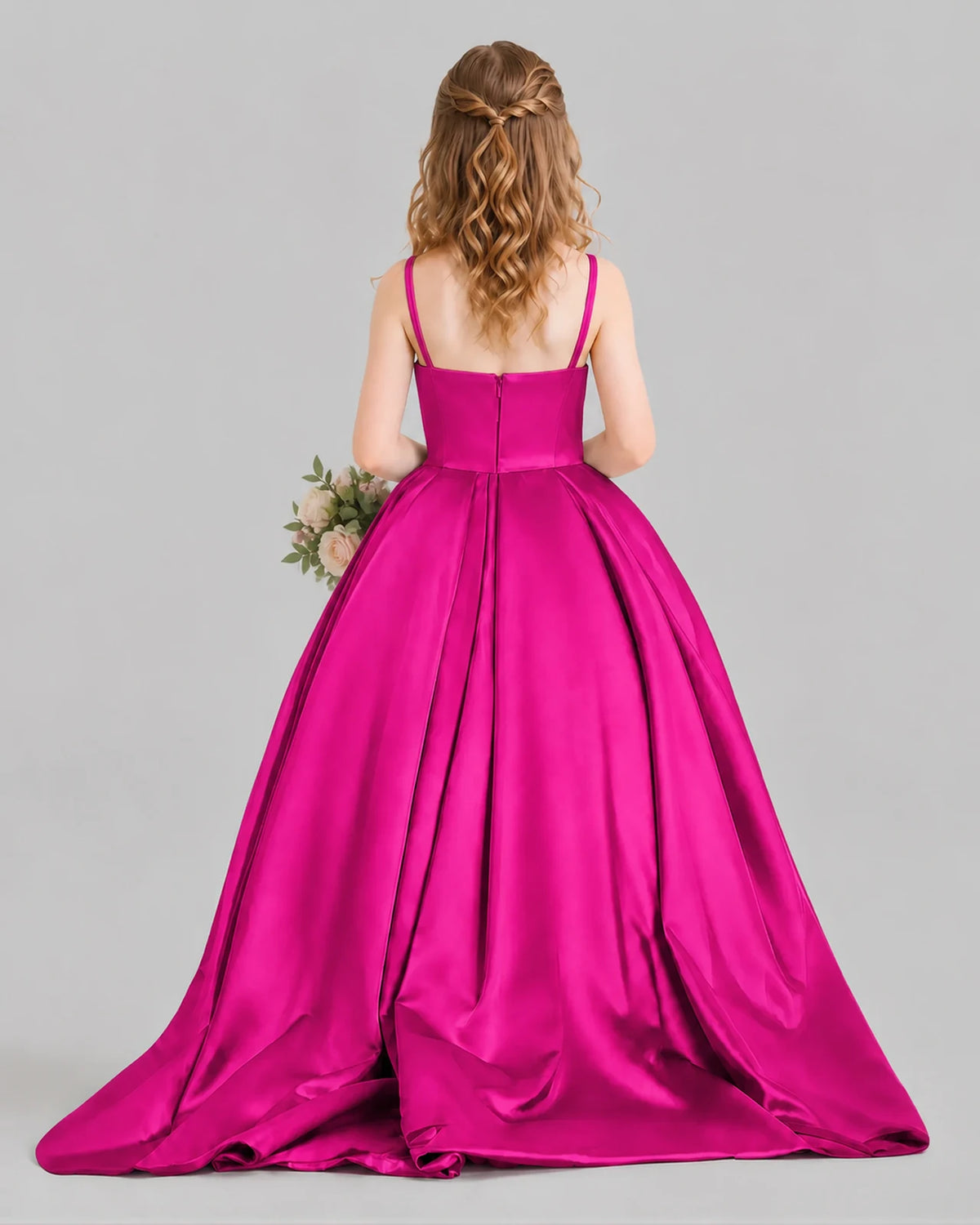 Hot Pink Ball Gown Girls Pageant Dresses Back