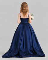 Navy Blue Ball Gown Girls Pageant Dresses Back