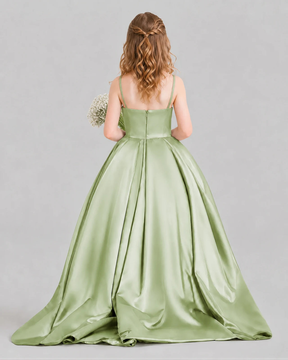 Sage Green Ball Gown Girls Pageant Dresses Back
