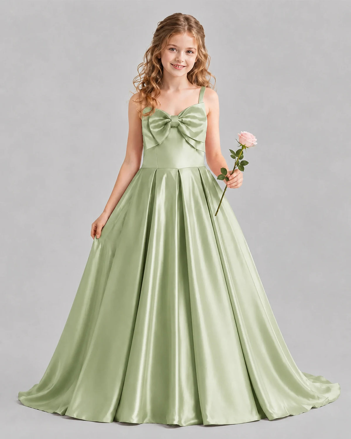 Sage Green Ball Gown Girls Pageant Dresses Front