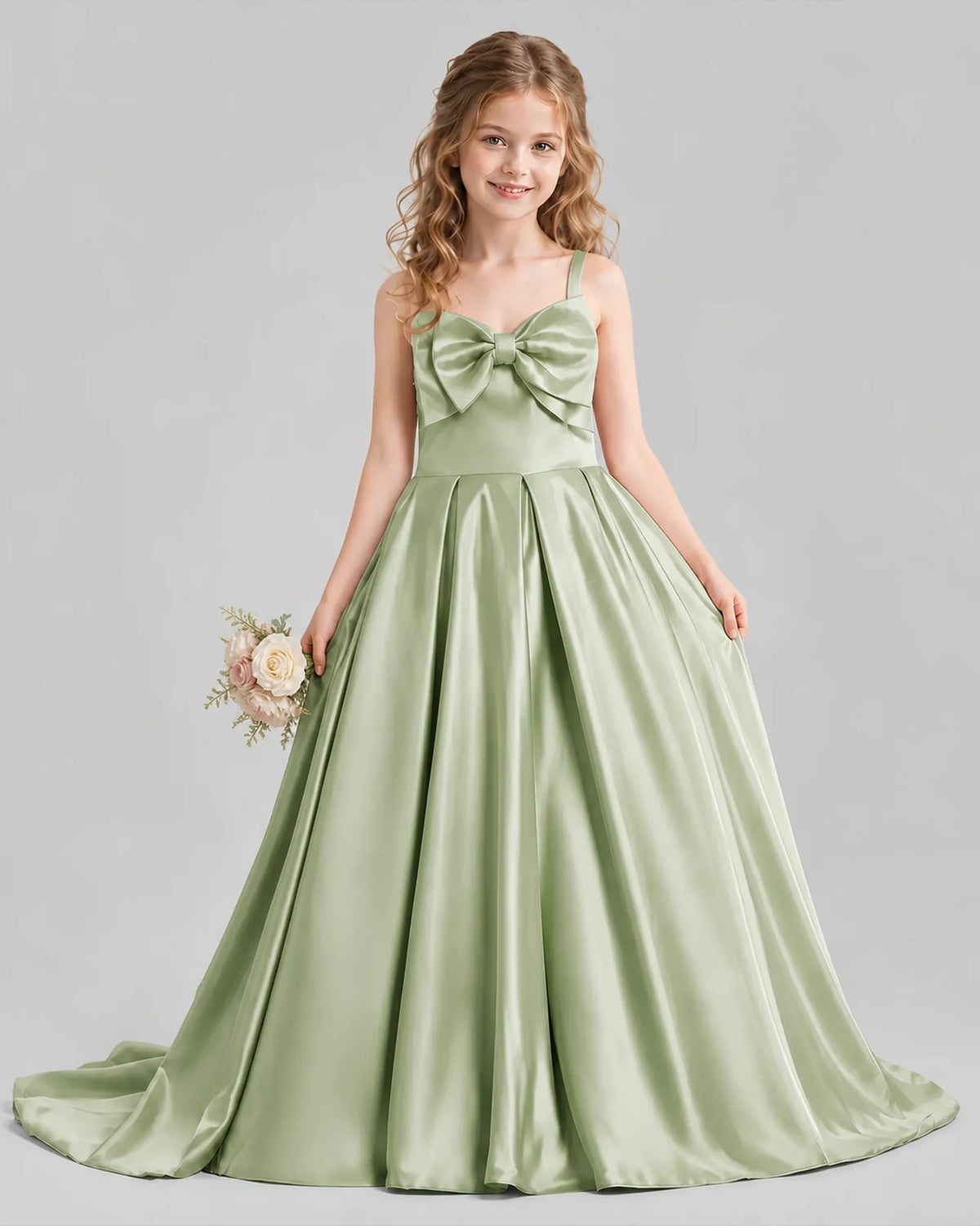 Sage Green Ball Gown Girls Pageant Dresses Pose