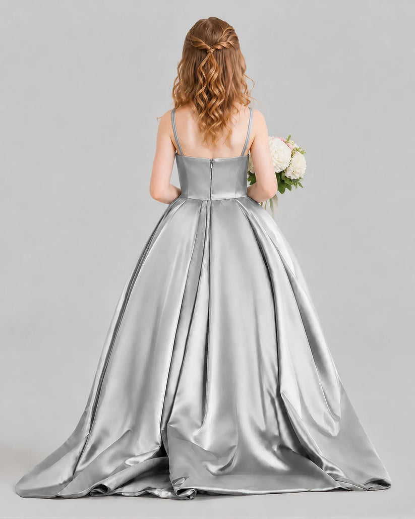 Silver Ball Gown Girls Pageant Dresses Back