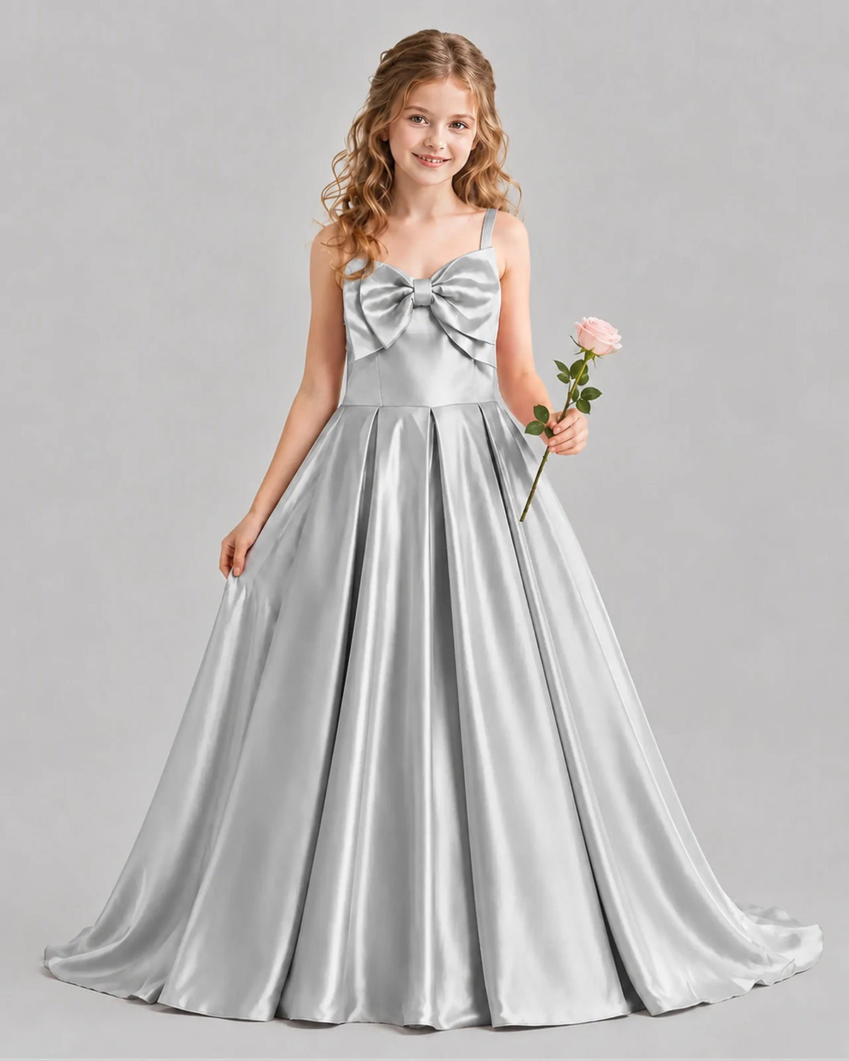 Silver Ball Gown Girls Pageant Dresses Front