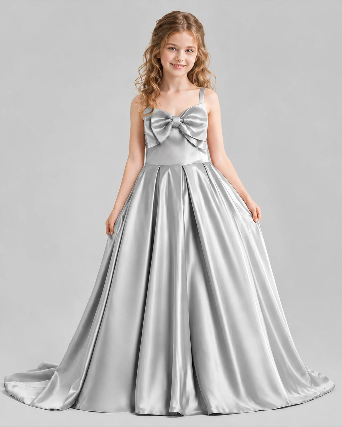 Silver Ball Gown Girls Pageant Dresses Pose