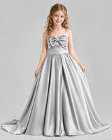 Silver Ball Gown Girls Pageant Dresses Pose
