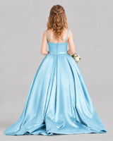 Sky Blue Ball Gown Girls Pageant Dresses Back