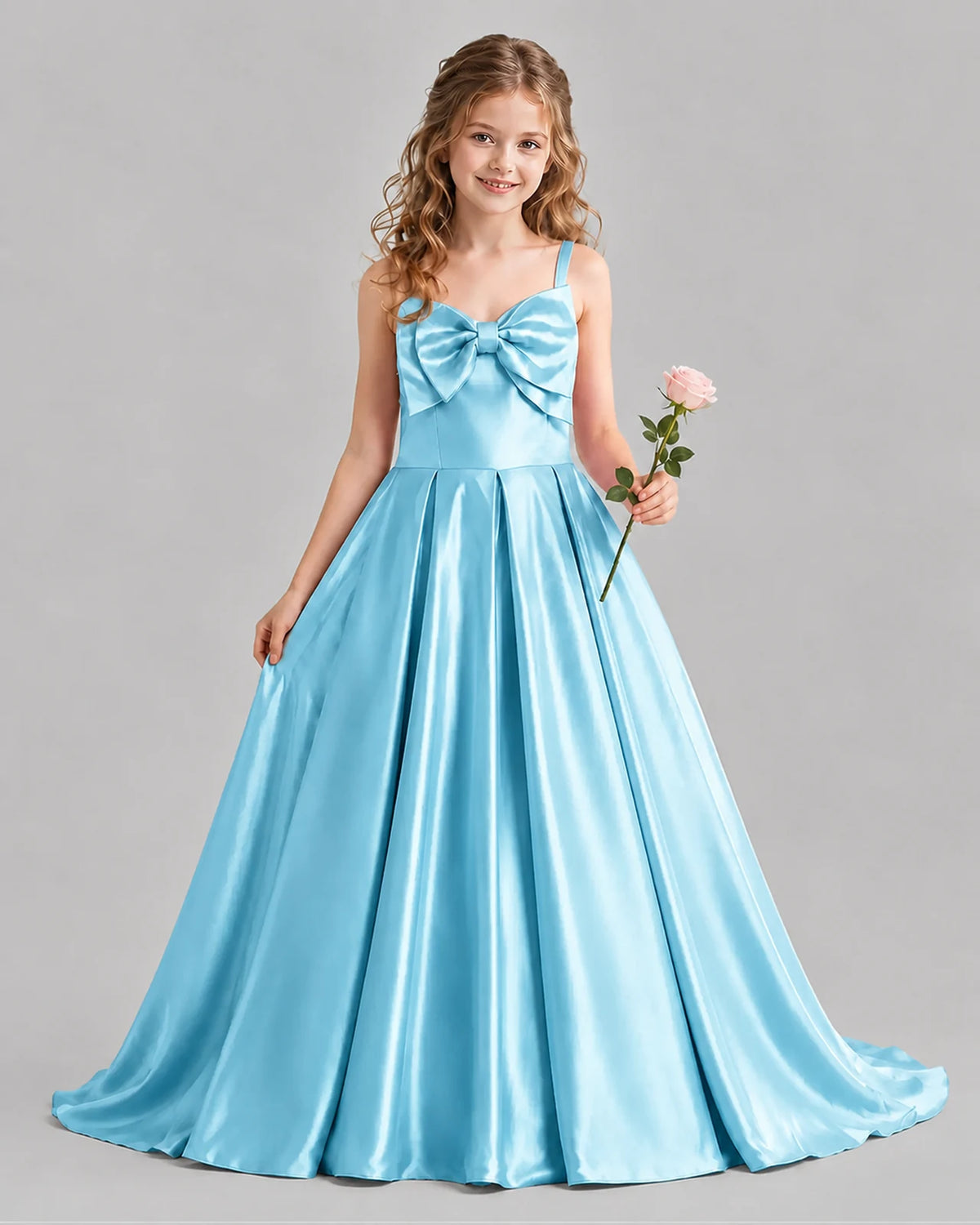Sky Blue Ball Gown Girls Pageant Dresses Front