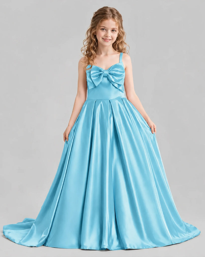Sky Blue Ball Gown Girls Pageant Dresses Pose