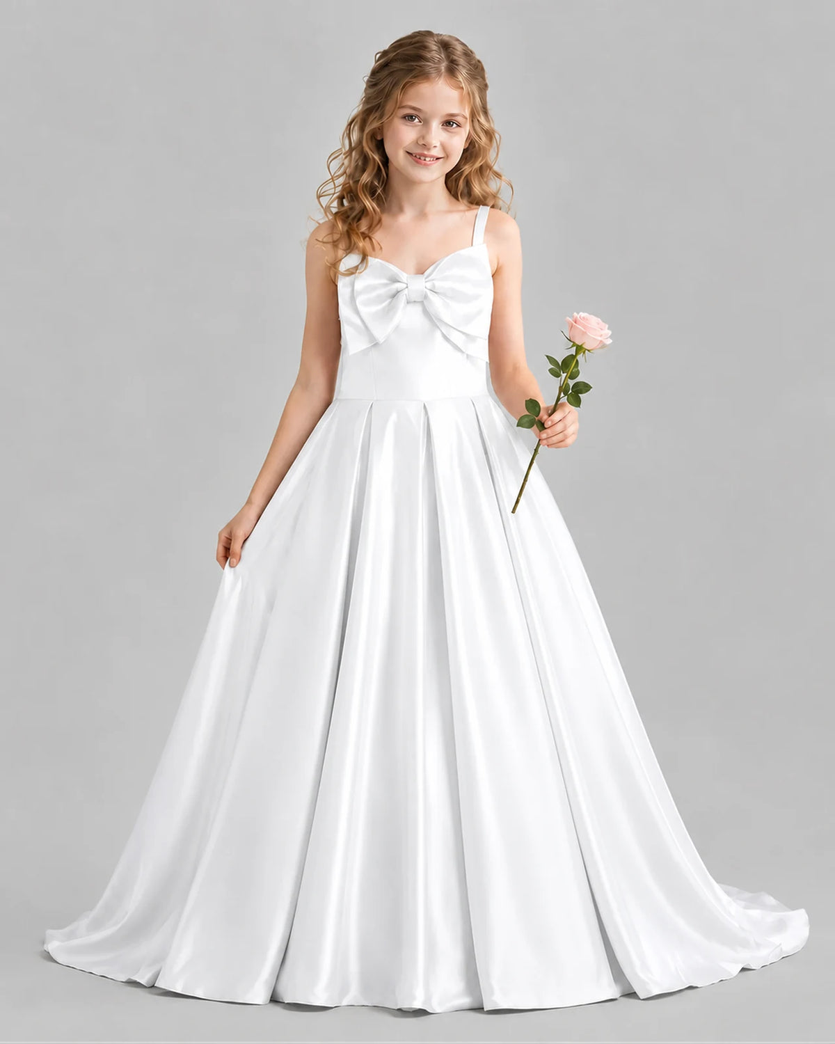 White Ball Gown Girls Pageant Dresses Front