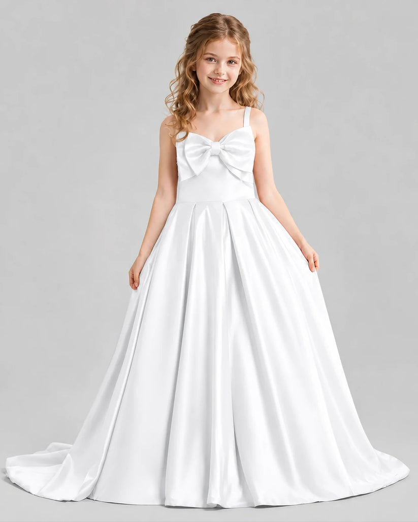 White Ball Gown Girls Pageant Dresses Pose