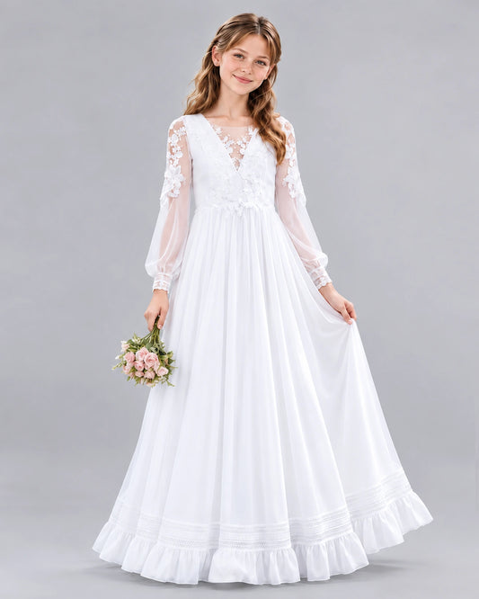 White Ball Gown First Communion Dresses Front