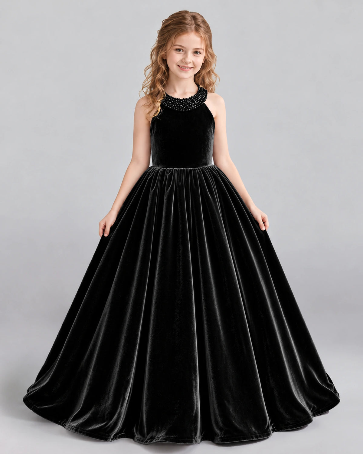 Black Ball Gown Girls Formal Dress Front