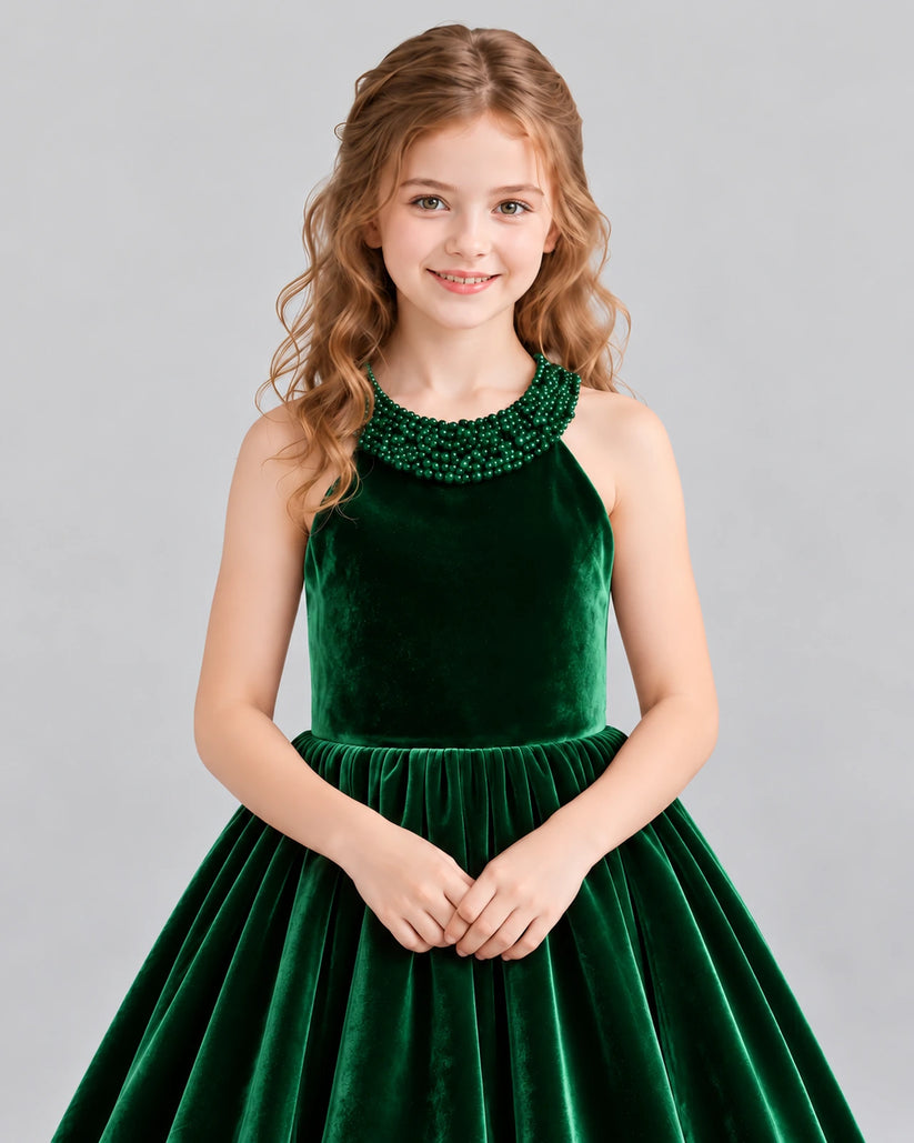 Dark Green Ball Gown Girls Formal Dress Detail [Shared]