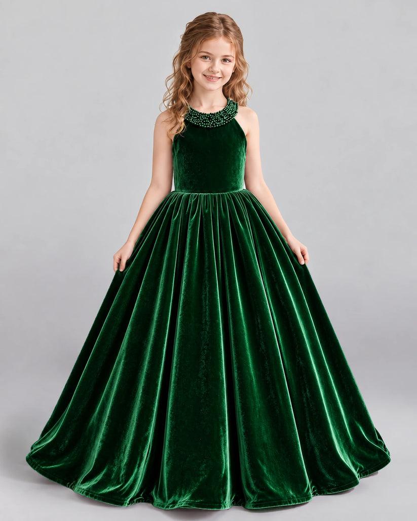 Dark Green Ball Gown Girls Formal Dress Front